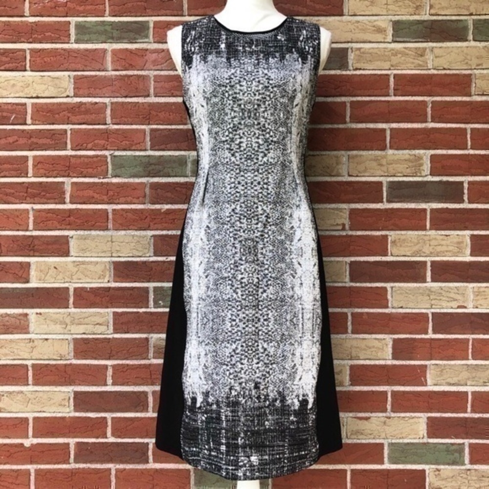 Elie Tahari Sleeveless Black White Print Sheath Dress 👗